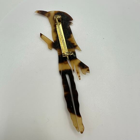 Antique vintage "faux" tortoise shell tortoiseshell carved bird brooch pin - Picture 4 of 6